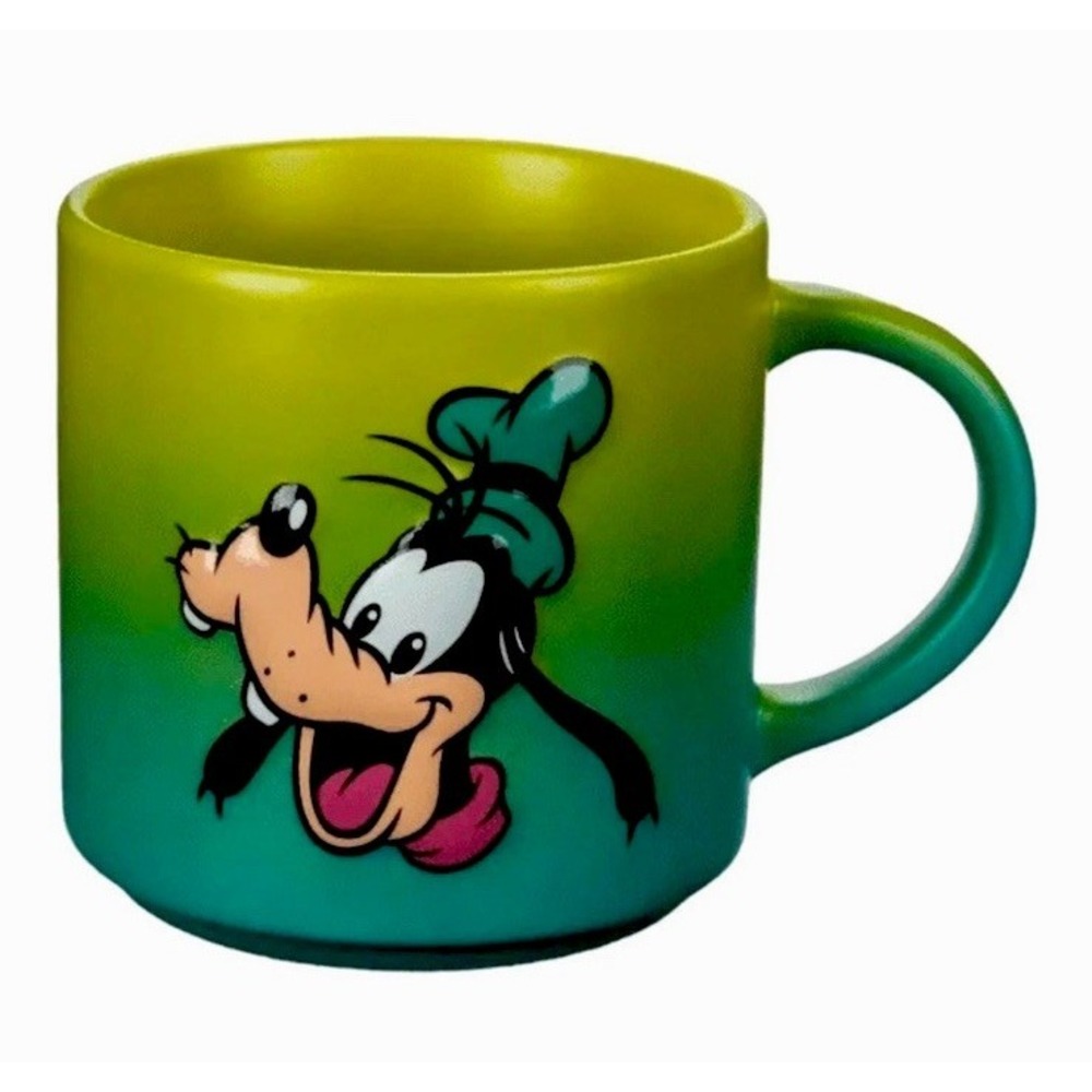 Disney Parks Goofy Pluto Ombre Green Yellow Retro Stoneware Coffee Mug 20oz New!